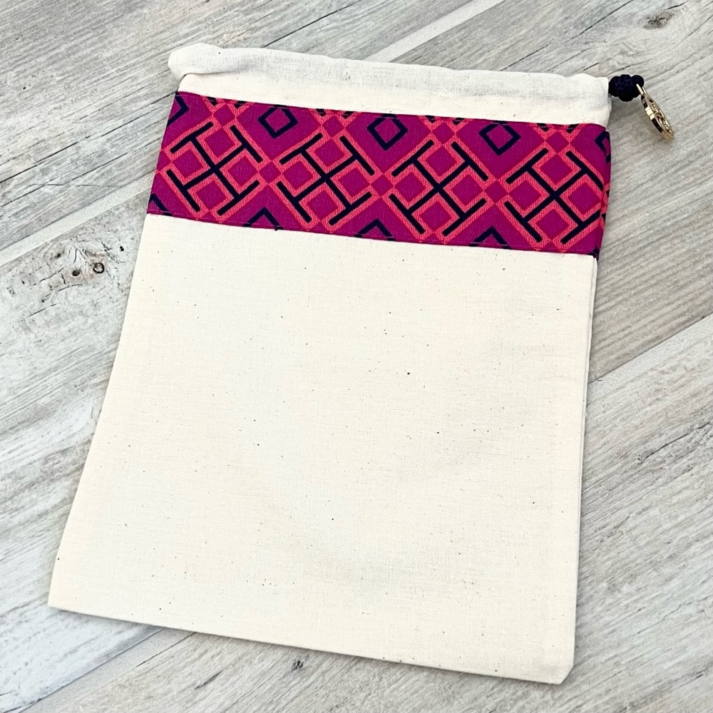 Tory Burch Linen Pink Purple Drawstring Pouch